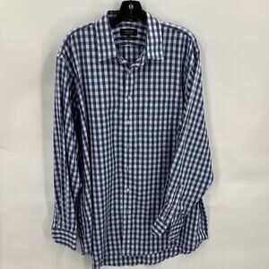 Nordstrom Men's Blue & White Checked Plaid Long Sleeve Button Shirt Size 171/2